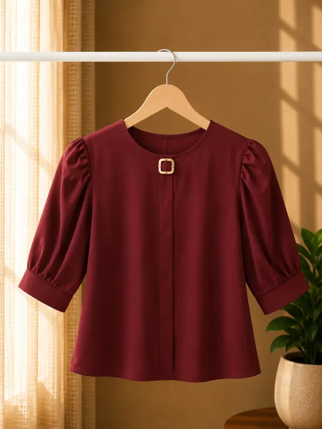 Burgundy Puff Sleeve Top (0031)