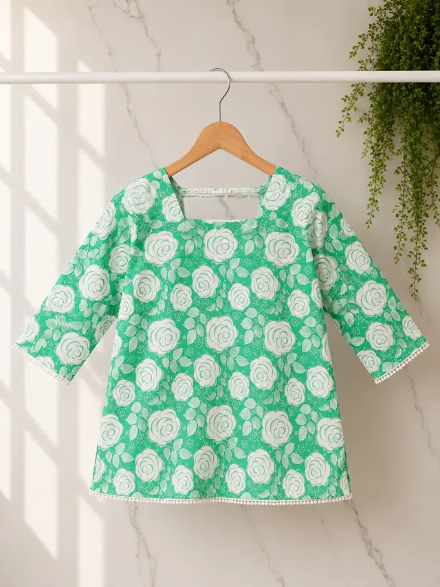 Green Rose Short Kurti (0094)