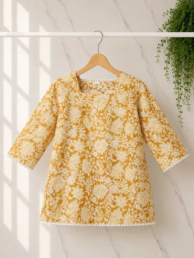 Mustard Floral Short Kurti (0076)