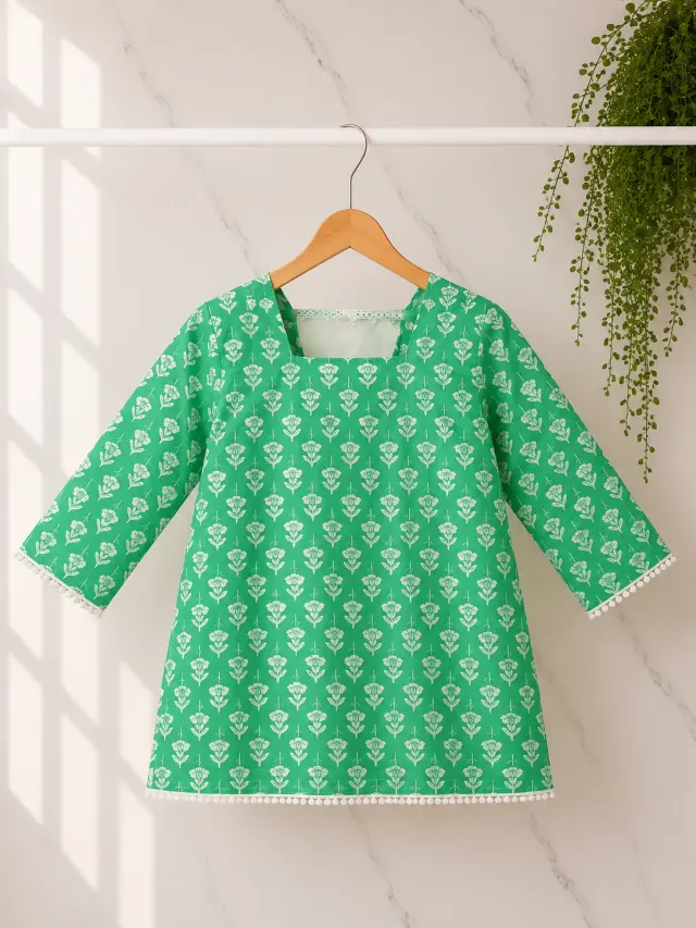 Green Floral Short Kurti (0071)