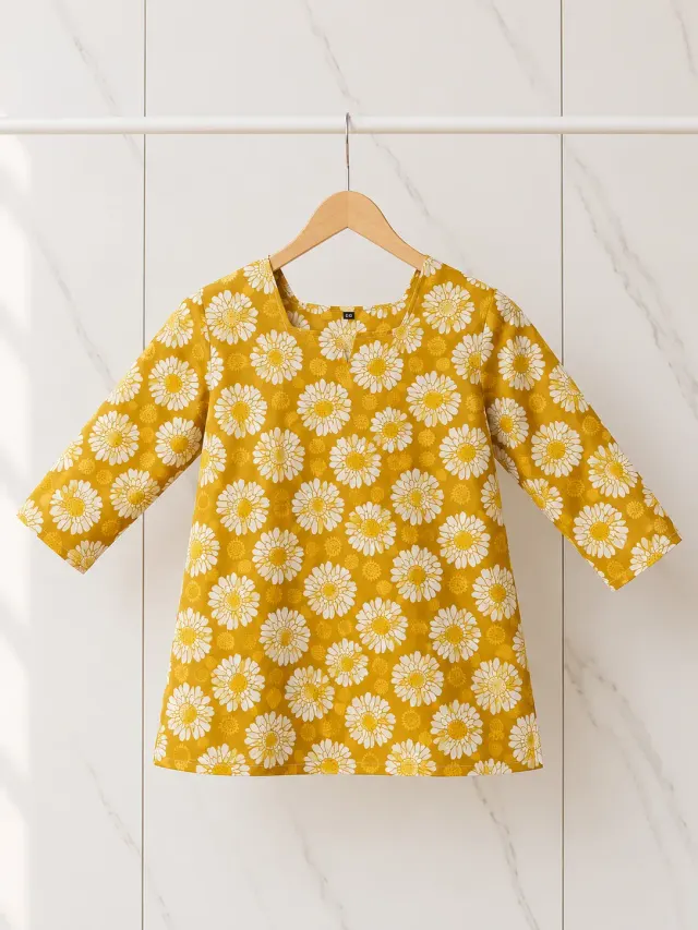 Mustard Daisy Short Kurti (0086)