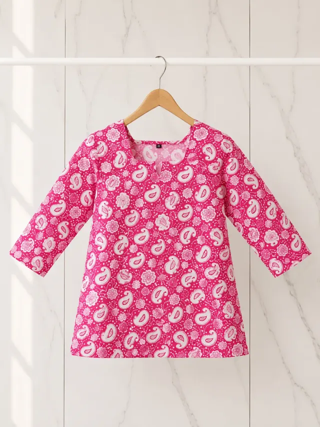 Pink Paisley Short Kurti (0068)